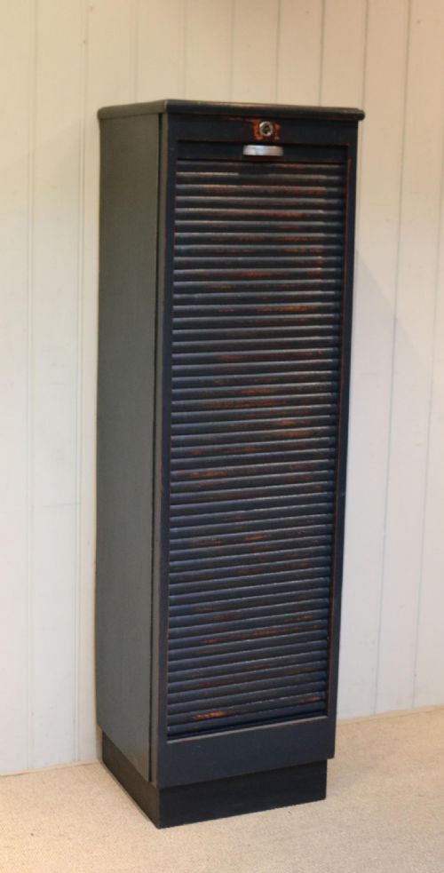 Tall Painted Tambour Front Filing Cabinet
