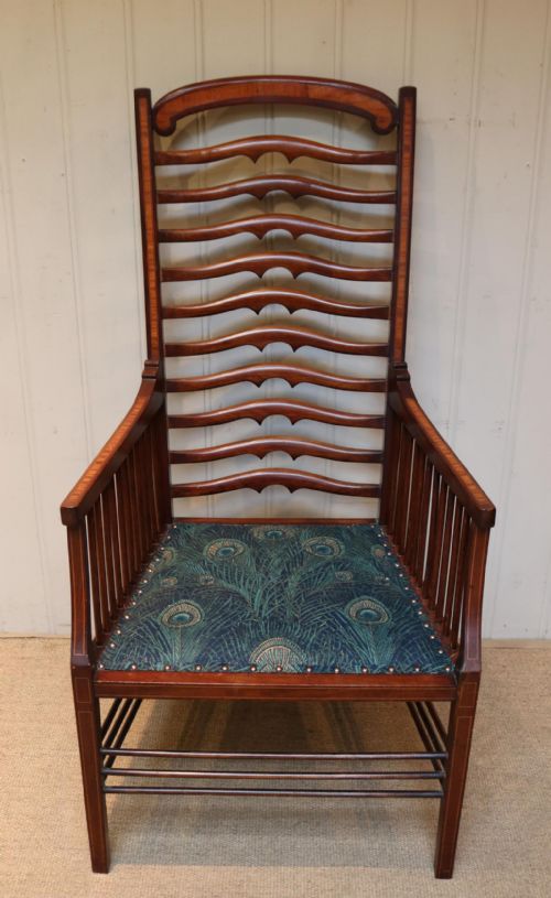 Arts and Crafts Mahogany Ladder Back Armchair