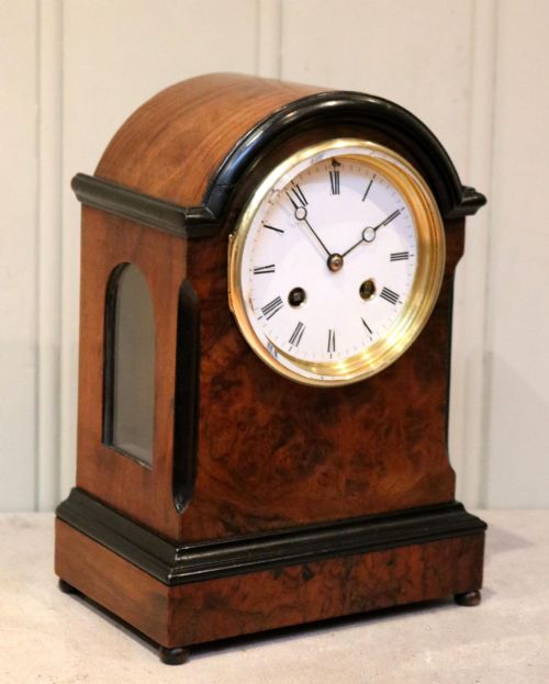 Small Victorian Burr Walnut Mantel Clock