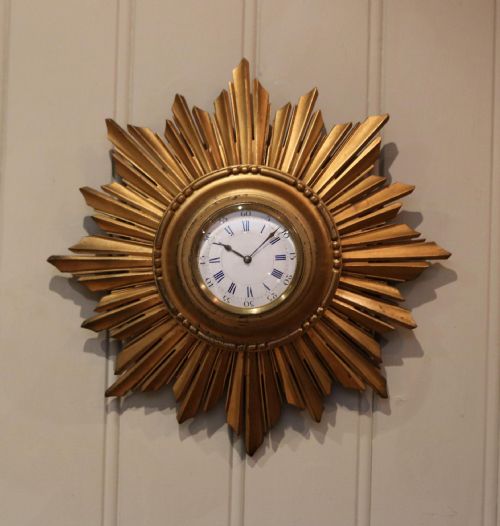 Sunburst Carved Giltwood Wall Clock