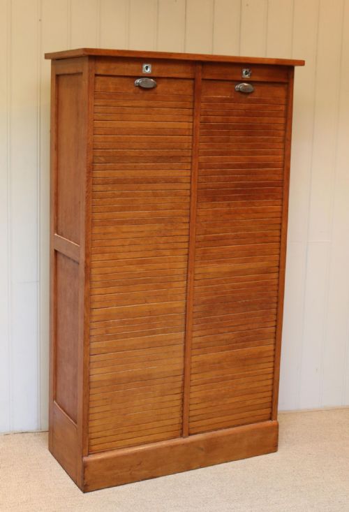 French Oak Double Tambour Front Filing Cabinet