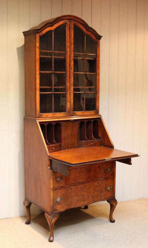 Burr Walnut Queen Anne Bureau Bookcase