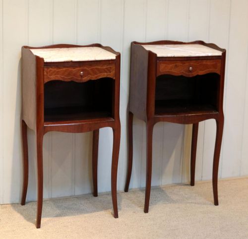 Pair of French Mahogany Inlaid Bedside Cabinets