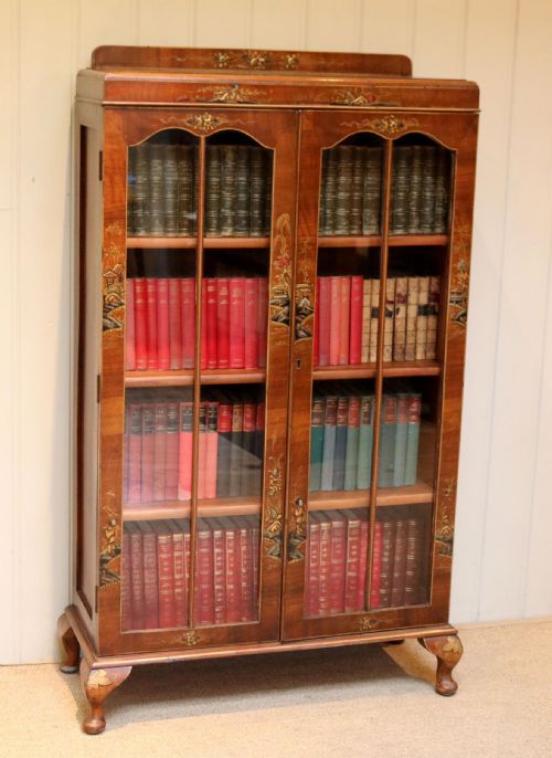 Walnut Chinoiserie Decorated Bookcase