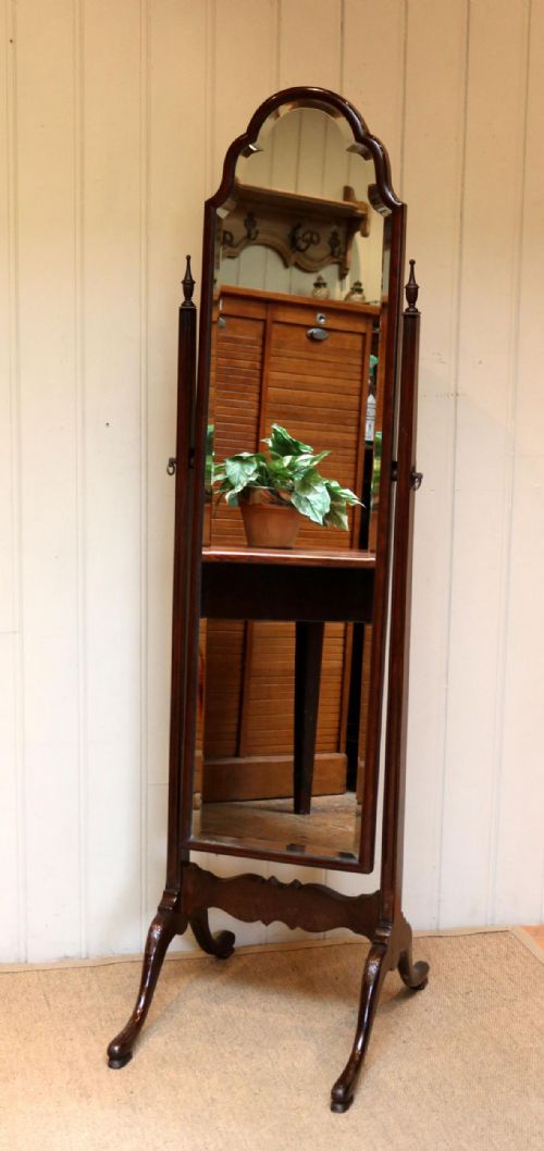 Queen Anne Style Mahogany Cheval Mirror
