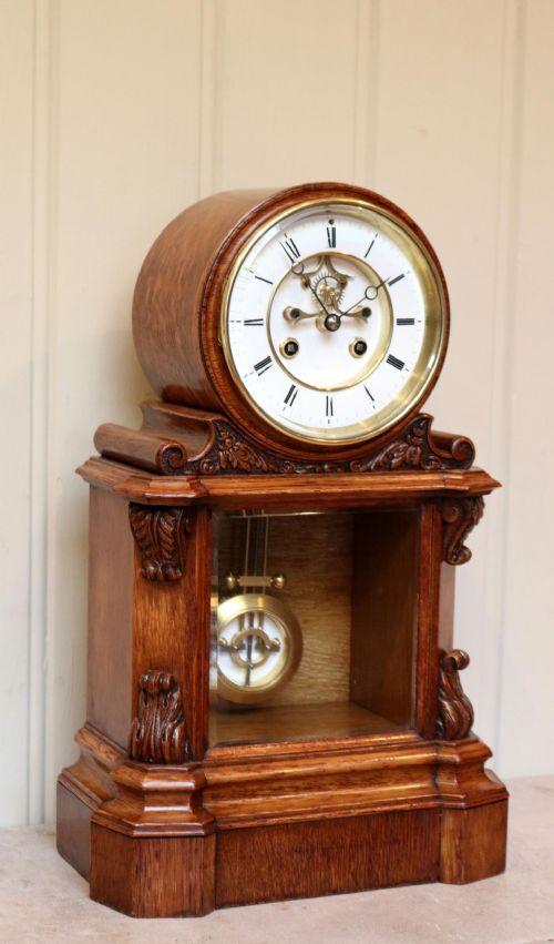 Mid Victorian Drumhead Visible Escapement Mantel Clock