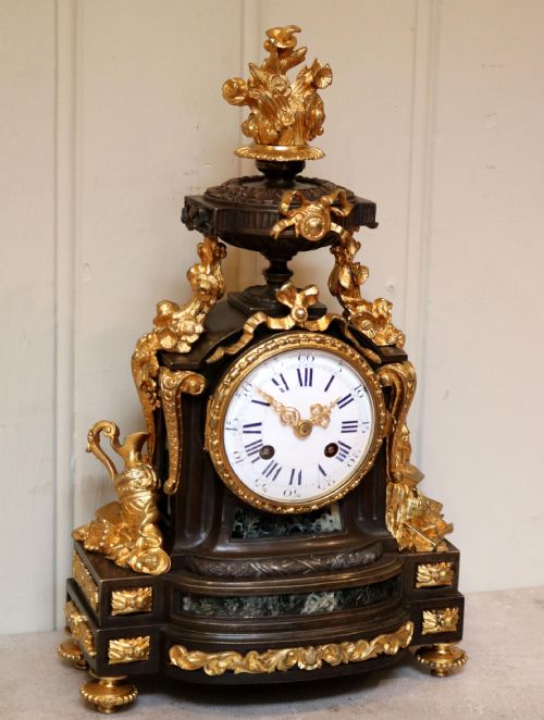 French Louis XVI Style Parcel-gilt Bronze Mantel Clock
