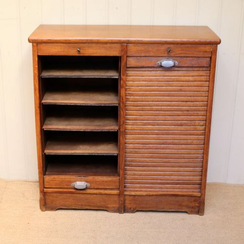 French Oak Double Tambour Front Filing Cabinet
