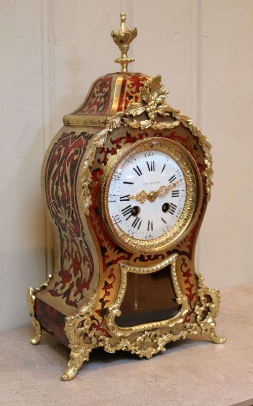 French Tortoiseshell and Brass Inlay Mantel Clock
