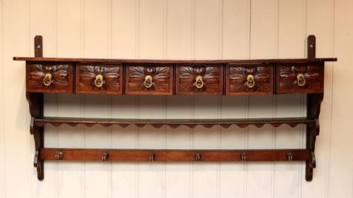 French Oak Wall Shelves with Drawers