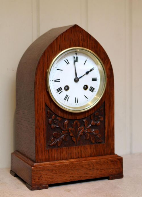 fig 1. Solid Oak Lancet Top Mantel Clock