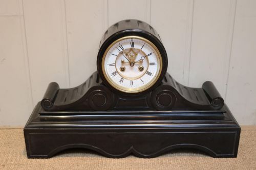 Late Victorian Polished Slate Visible Escapement Mantel Clock