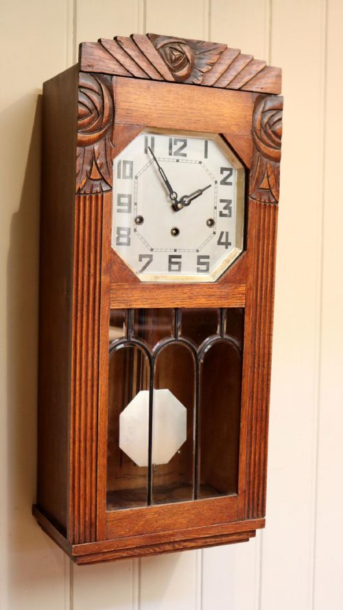 French Oak Art Deco Wall Clock
