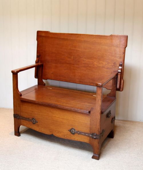 fig 1. Arts And Crafts Solid Oak Monks Bench