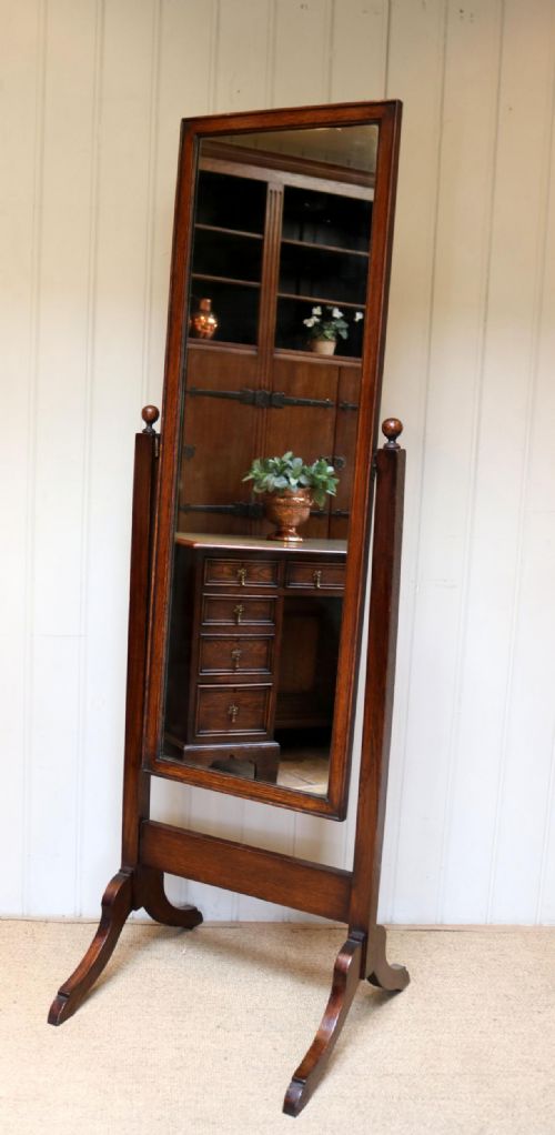 Edwardian Oak Cheval Mirror