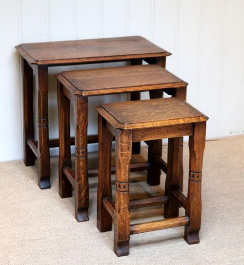 Solid Oak Nest of Three Tables