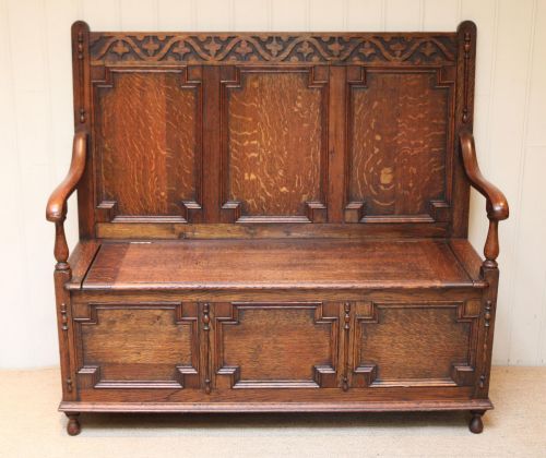 Solid Oak Carved Settle