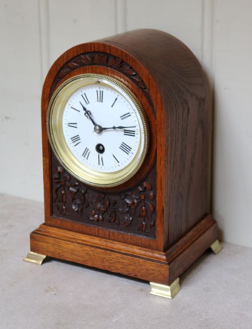 Edwardian Oak Arch Top Mantel Clock