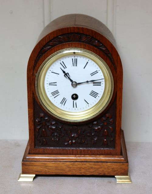 fig 1. Edwardian Oak Arch Top Mantel Clock