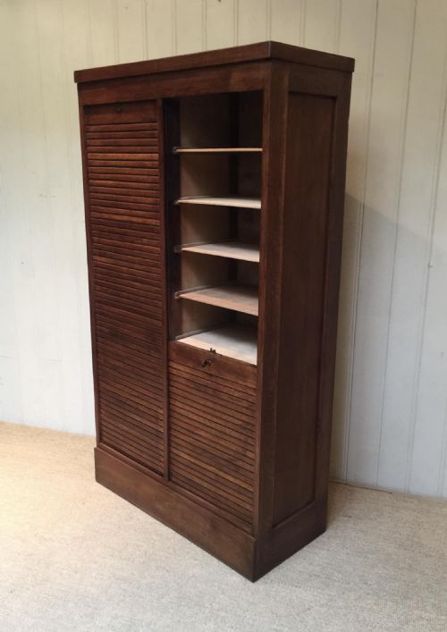 French Oak Tambour Front Filing Cabinet