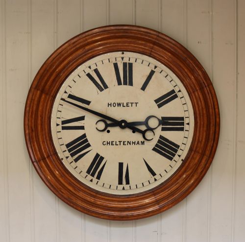 Rare 33 Inch Industrial Oak Wall Clock
