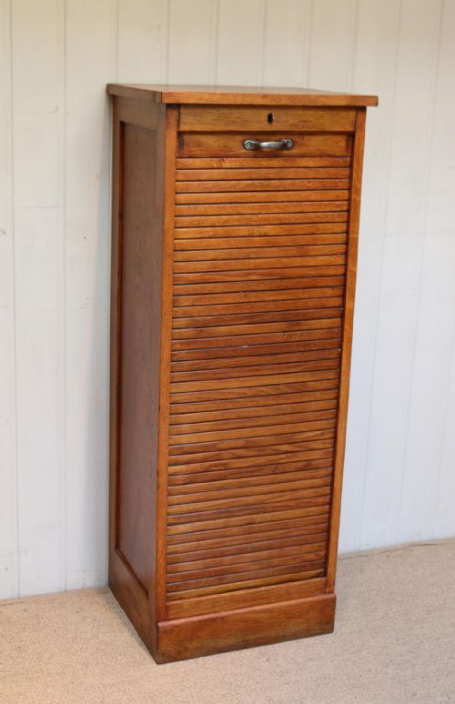 French Oak Tambour Front Filing Cabinet
