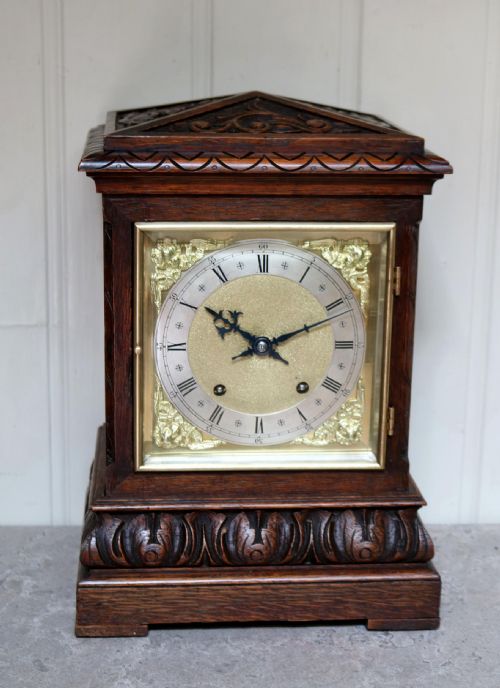 Solid Carved Oak Bracket Clock
