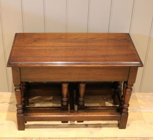 Solid Oak Nest of Three Tables
