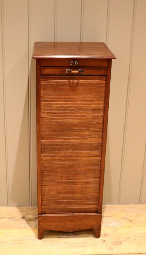 Small Proportioned Oak Tambour Front Filing Cabinet