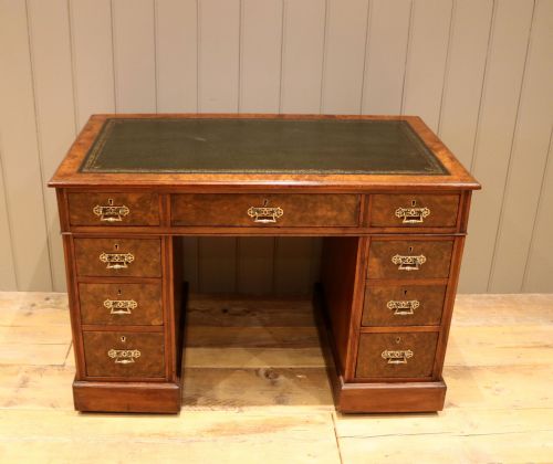 Late 19th Century Burr Walnut Pedestal Desk