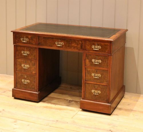 fig 1. Late 19th Century Burr Walnut Pedestal Desk