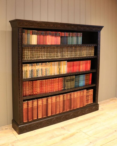 Large Victorian Open Dark Oak Bookcase