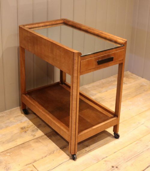 Art Deco Glass Topped Walnut Trolley