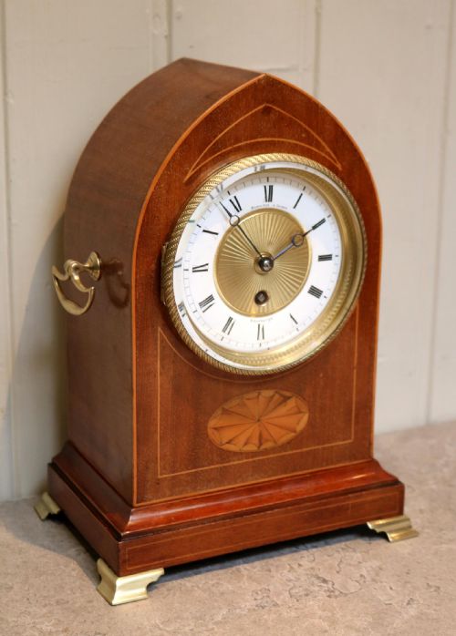 fig 1. Edwardian Mahogany And Inlay Lancet Top Mantel Clock
