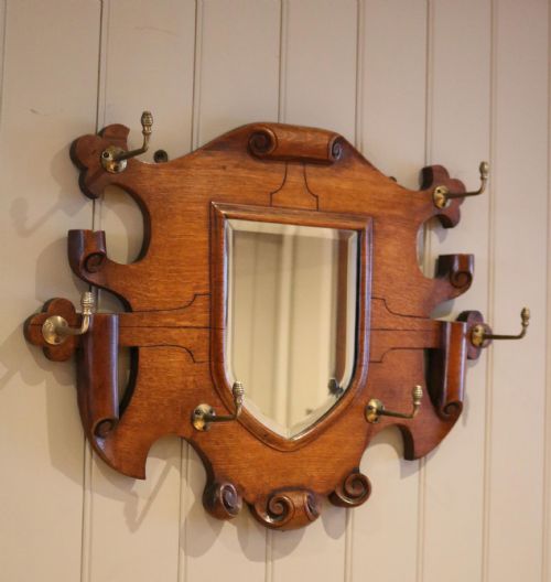Oak Shield Mirrored Coat Rack
