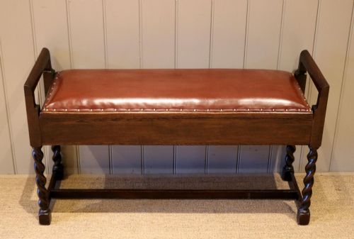 Oak Leather Topped Duet Stool