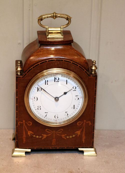 Edwardian Mahogany and Inlay Timepiece Mantel Clock