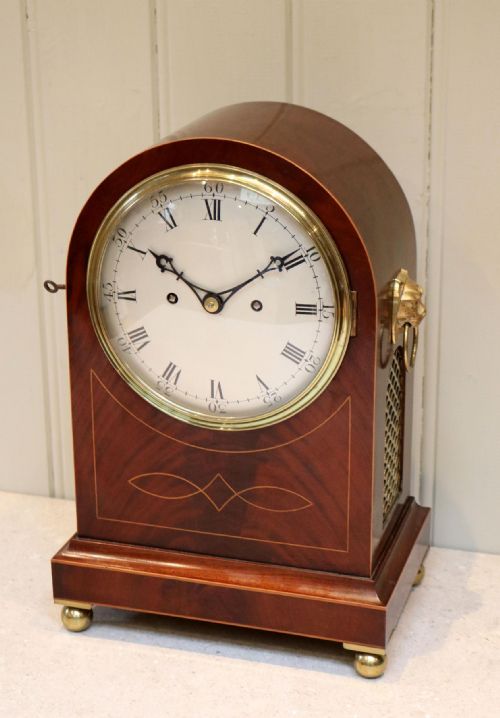 Mahogany and Inlay Arch Top Bracket Clock