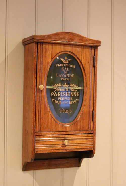 French Oak Sign Written Wall Cabinet