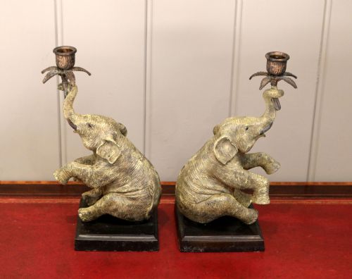 Pair of Cold Painted Bronze Elephant Candlesticks