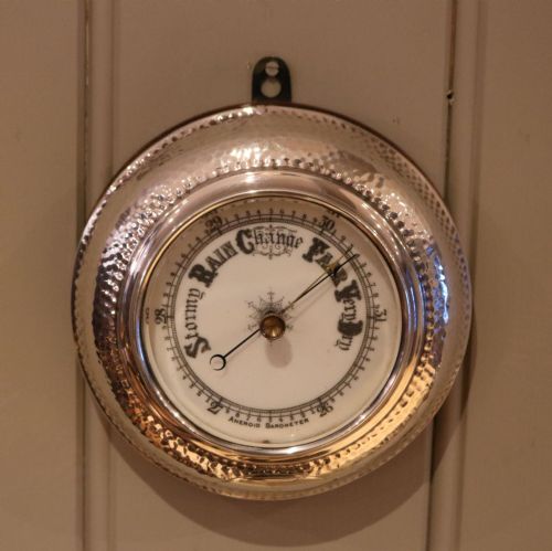 Arts & Crafts Circular Hammered Silver Framed Barometer