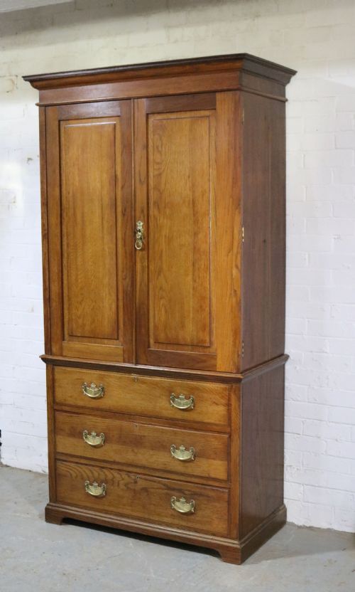 Edwardian Solid Oak Linen Press	