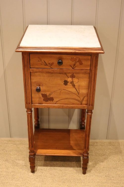 Pine & Walnut Marble Top Bedside Cabinet