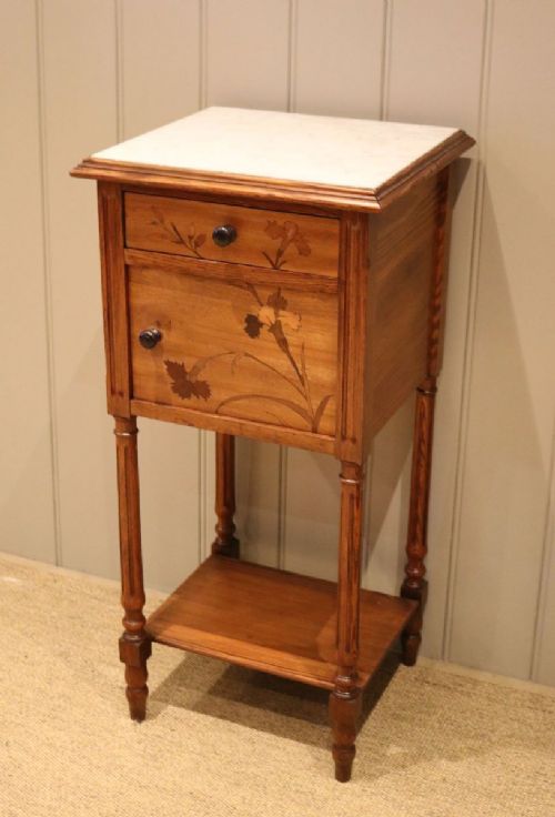 fig 1. Pine & Walnut Marble Top Bedside Cabinet