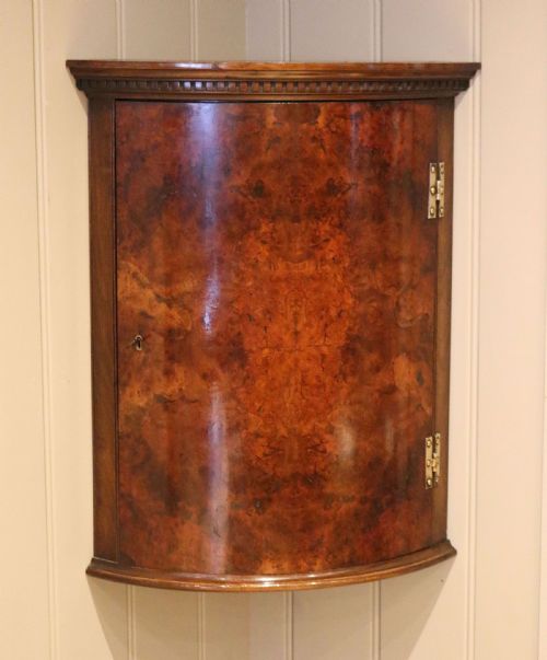 Burr Walnut Bow Front Wall Cabinet