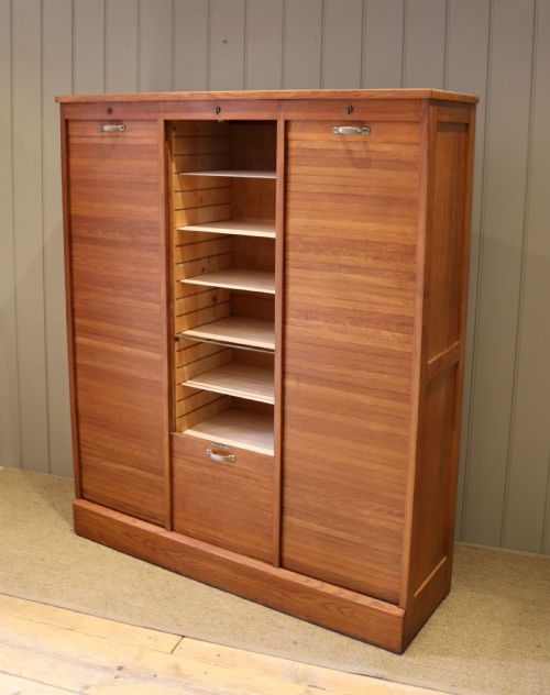 French Triple Tambour Front Filing Cabinet