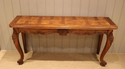 French Walnut Parquetry Top Console Table