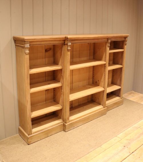 Substantial Mid 19th Century Open Breakfront Pine Bookcase