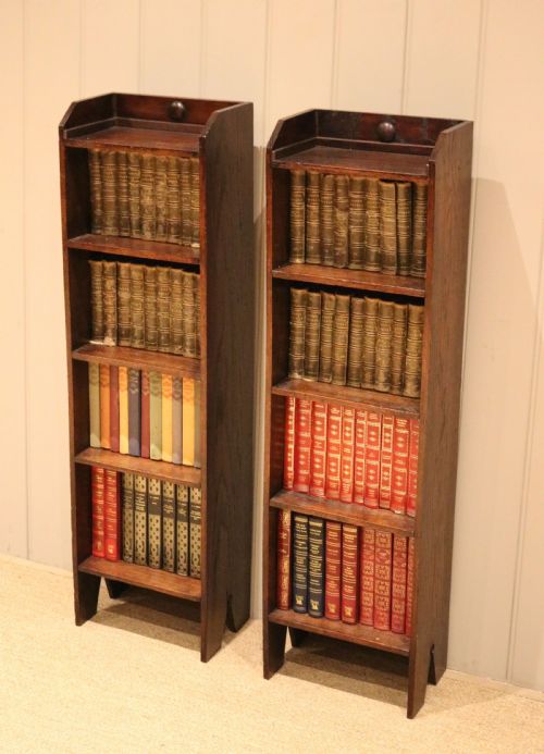 Pair of Small Dark Oak Rustic Open Bookcases	