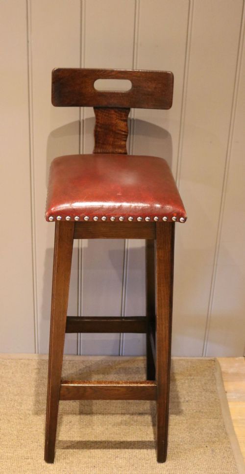Tall Oak Upholstered Stool	